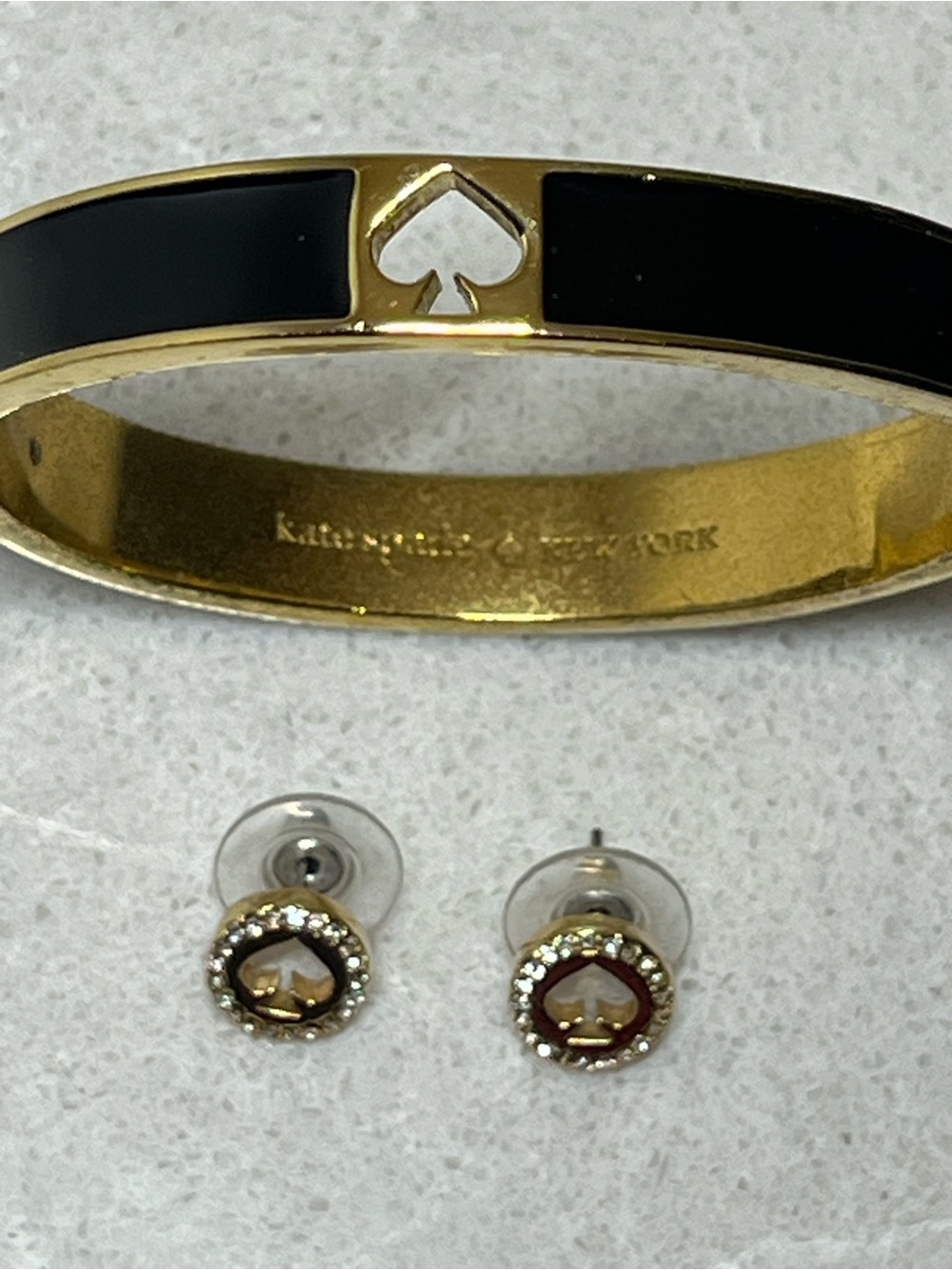 Kate Spade Black Enamel Spade Bracelet & Earrings set